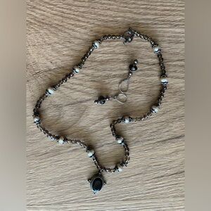 Dark brown quartz and pearl necklace with matching earrings